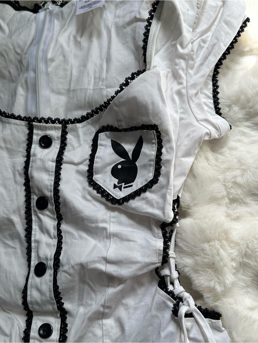Rare PLAYBOY Costume- Vintage Y2K White Button Front Dress with Pink Plaid - Picture 3 of 4